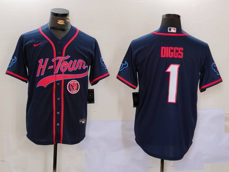Men Houston Texans 1 Diggs Blue Second generation joint name 2024 Nike Limited NFL Jersey style 3